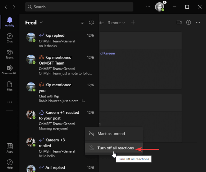 microsoft teams activity feed notifications