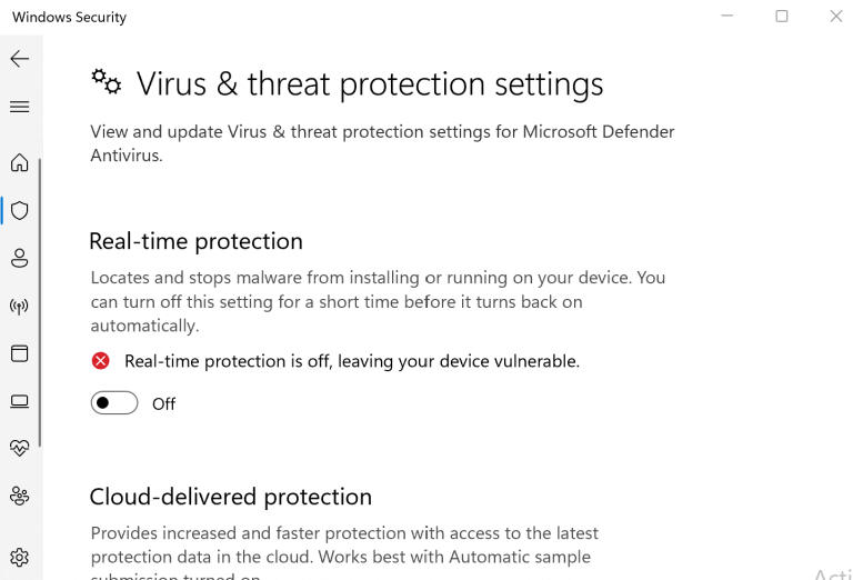 Disable real-time protection