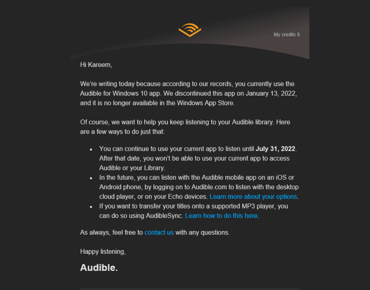 Audible points windows 10 users to web app ahead of app removal - onmsft. Com - january 18, 2022