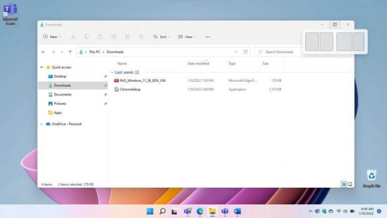 Snap layouts Windows 11 SE