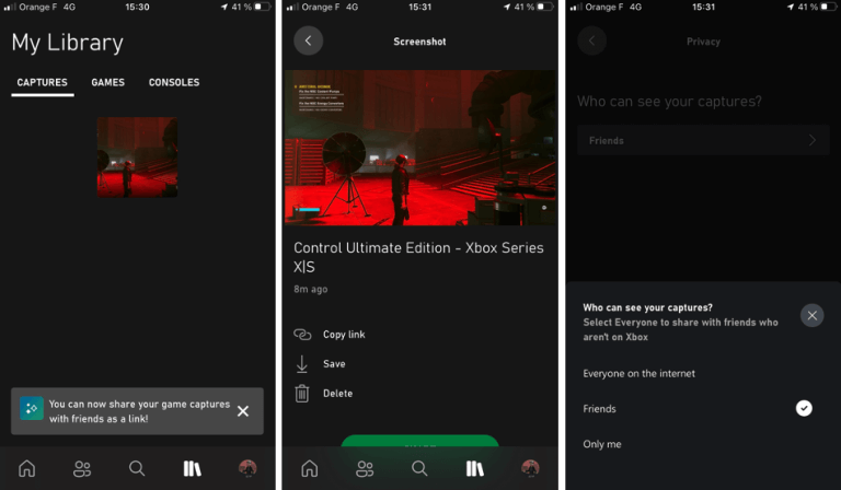 Xbox mobile apps link sharing