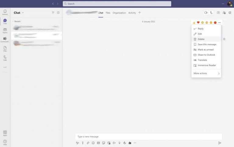 deleting a chat in Teams desktop app