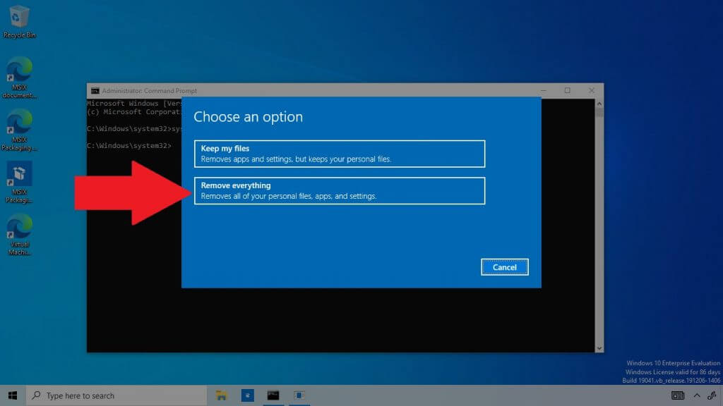factory reset windows 10 using command prompt
