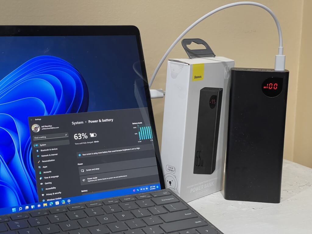 Baseus USB C Charger Power Bank with Surface Pro 8