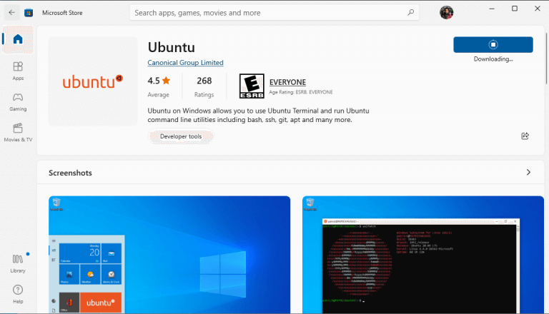 downloading ubuntu in windows