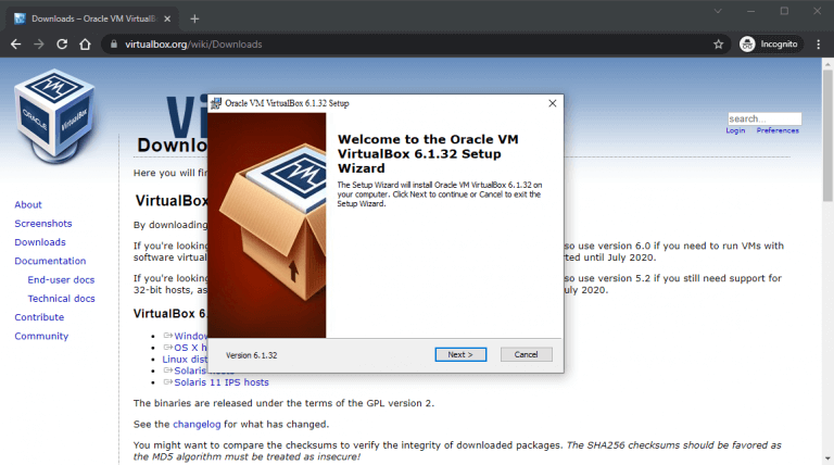 downloading virtual box