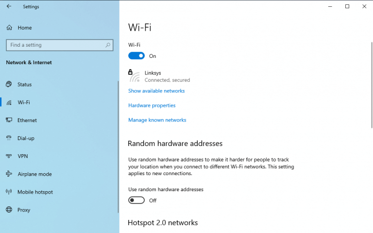network and internet settings