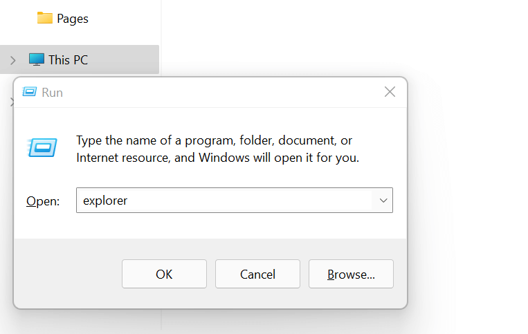 run dialog box