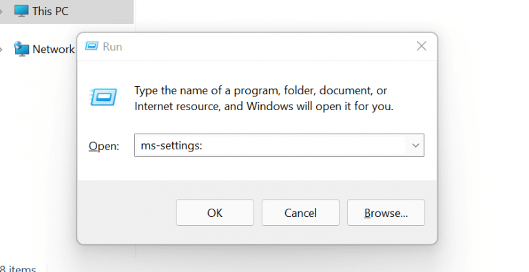 run dialog box