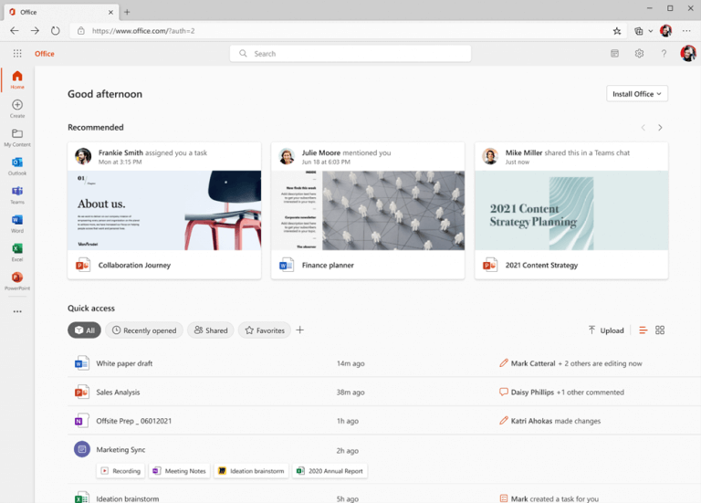 Office.com startup page gets a clean new look for business and education users - OnMSFT.com - March 11, 2022