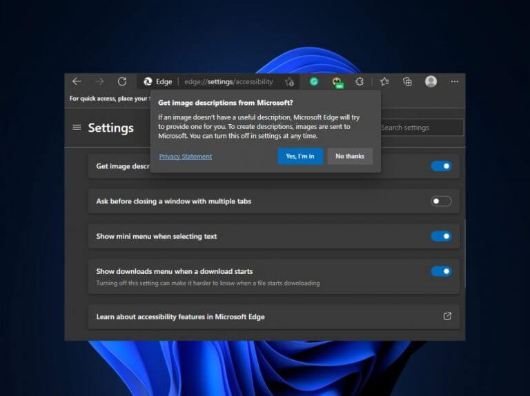 Microsoft Edge Accessibility feature