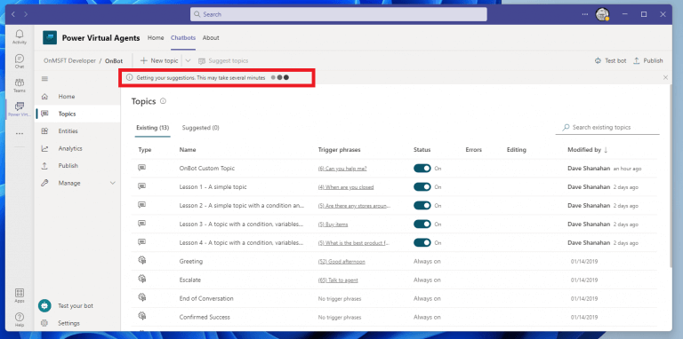 How to create and edit topics for your Power Virtual Agents chatbots on Microsoft Teams - OnMSFT.com - March 9, 2022