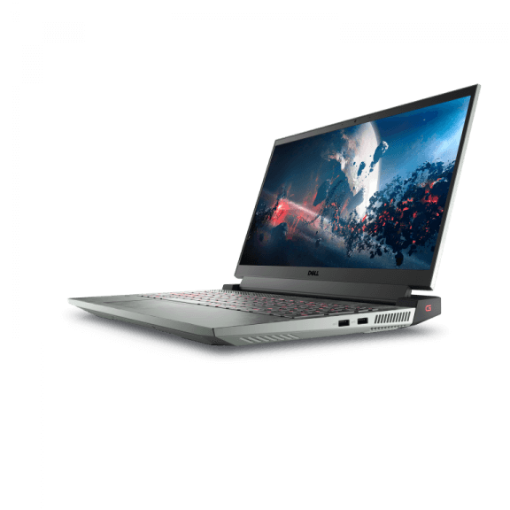 Dell G15 5525 left facing angle open Specter green coralkb
