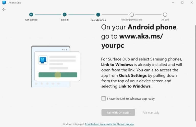 phone link app menu