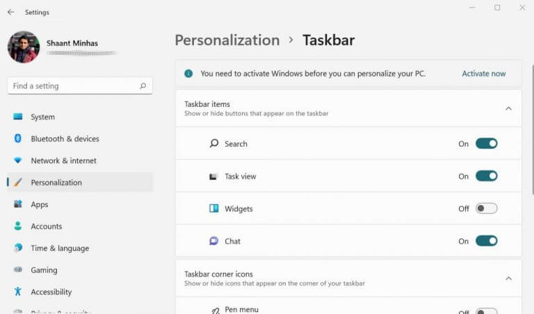 windows taskbar settings