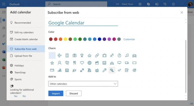 adding google calendar to outlook calendar