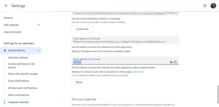 google calendar settings