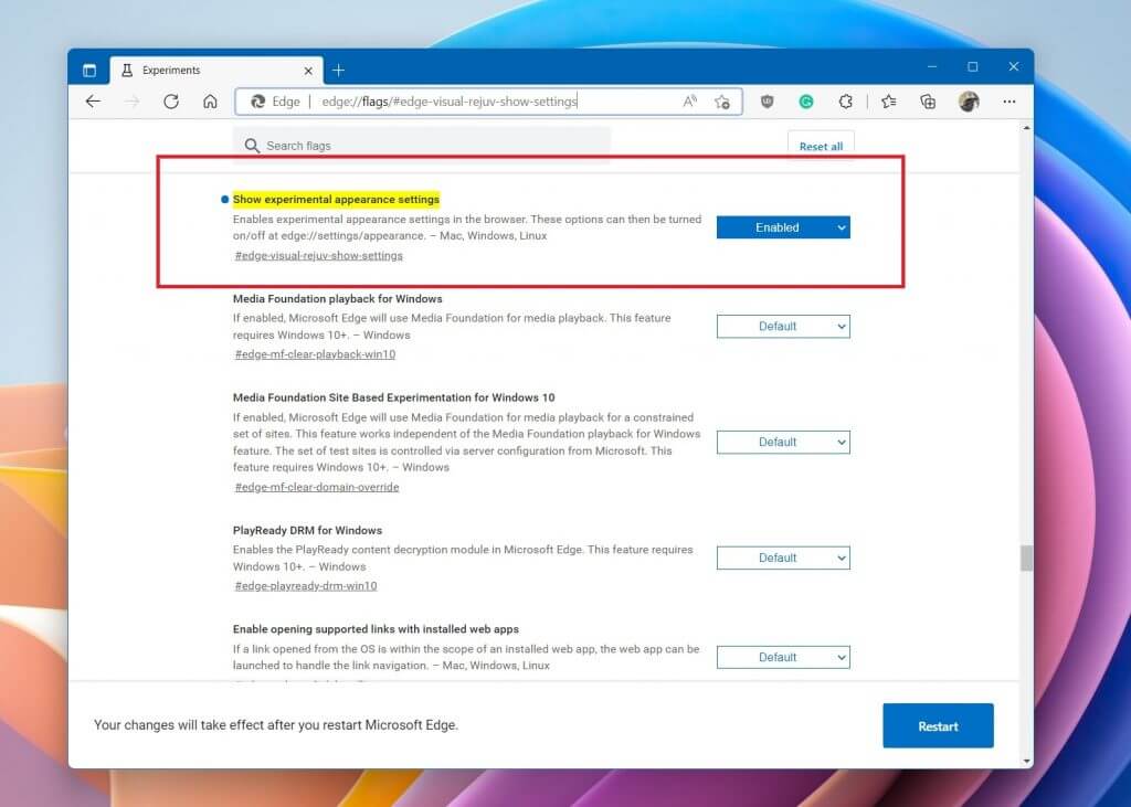 The settings meni in Edge on Windows