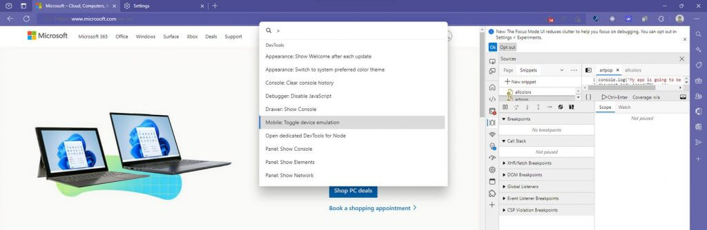 DevTools Command Palette