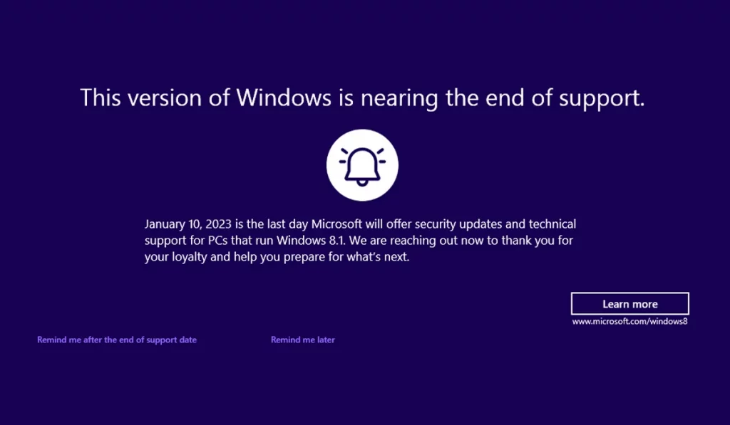 Microsoft pushes Windows 8.1 users full-screen warning about end of support - OnMSFT.com - July 20, 2022