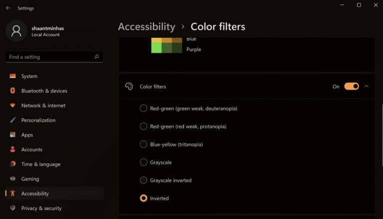 How to change the colours using colour filters in Windows 10