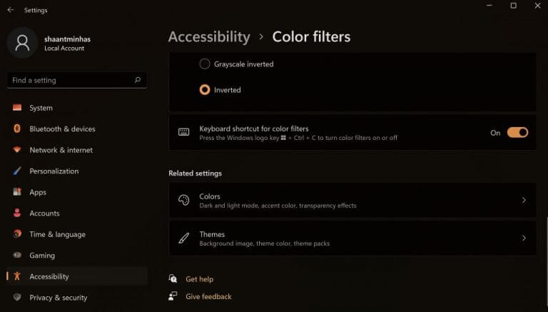 color filters settings