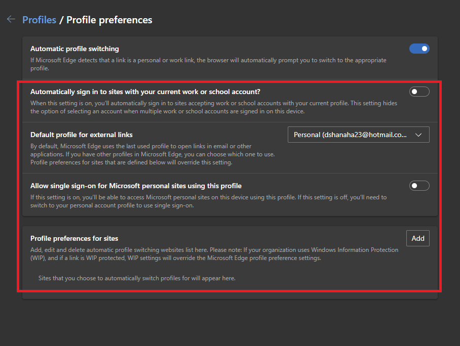 edge automatic profile switching