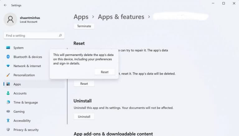 reset app