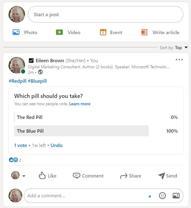 LinkedIn Polls - ask your business connections how they really feel eileen brown onmsft