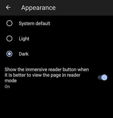 Enable Dark mode Edge mobile