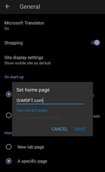 openspecificpage edgemobile 14