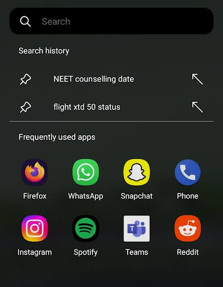 Pinned Search in MS Launcher
