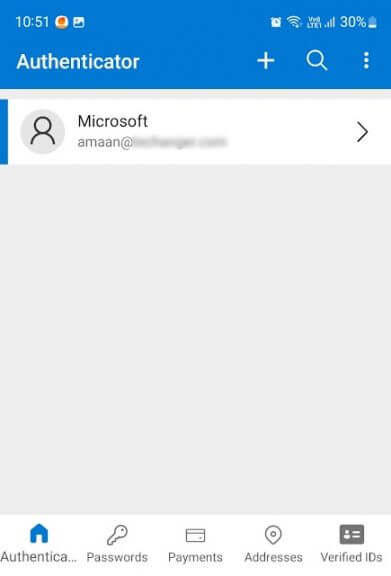 Microsoft Authenticator interface