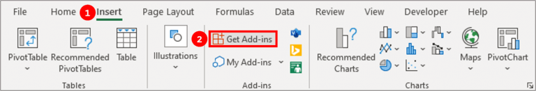 Screenshot showing the Get Add-ins option, highlighted.