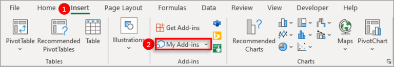 Screenshot showing the My Add-ins option, highlighted.
