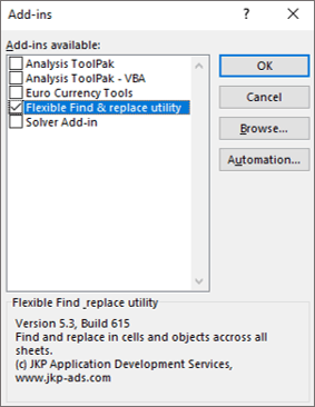 Screenshot showing the Flexible Find & replace utility, ticked.