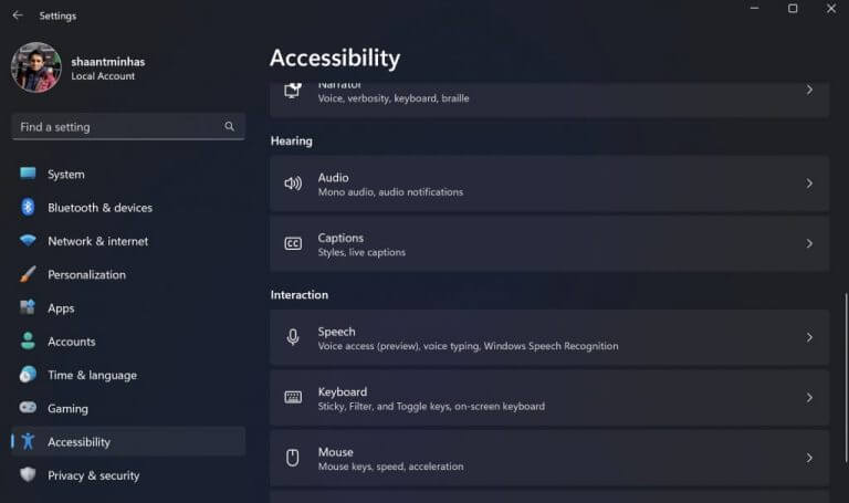 accessibility settings