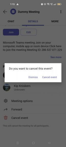 canceling a teams meeting