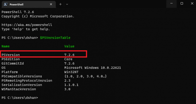 powershll version on windows 11