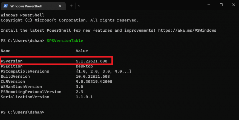 powershell version on windows 11