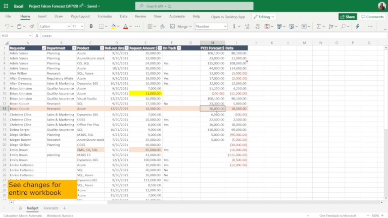 show changes in Excel