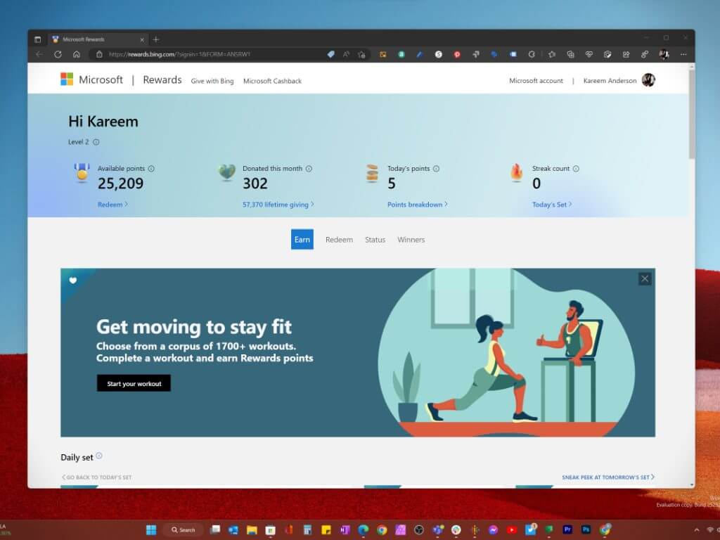 Microsoft Rewards with Fluent Design on Windows 11, your Microsoft rewards