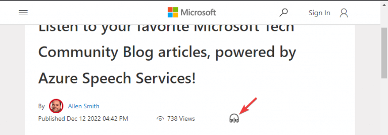 text to speech feature for Microsoft Tech Community blogs
