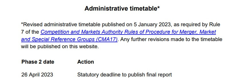 CMA deadline extension announcement