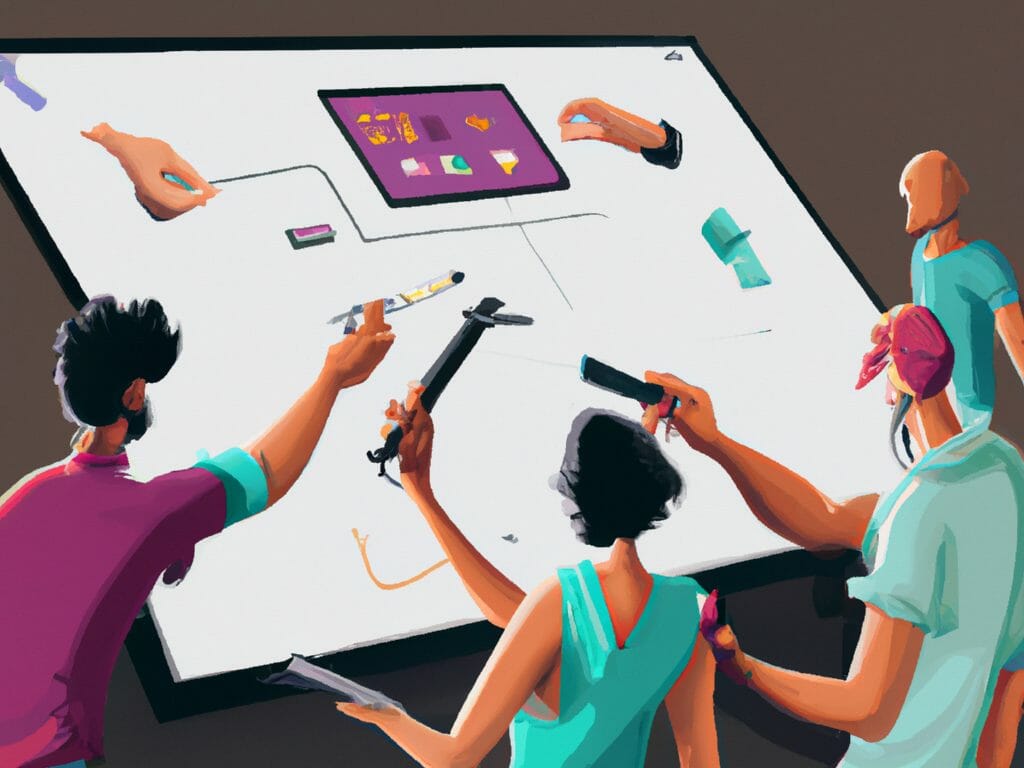 DALL·E 2023 01 27 15.58.07 a team working on a Surface Hub 2 digital art Custom