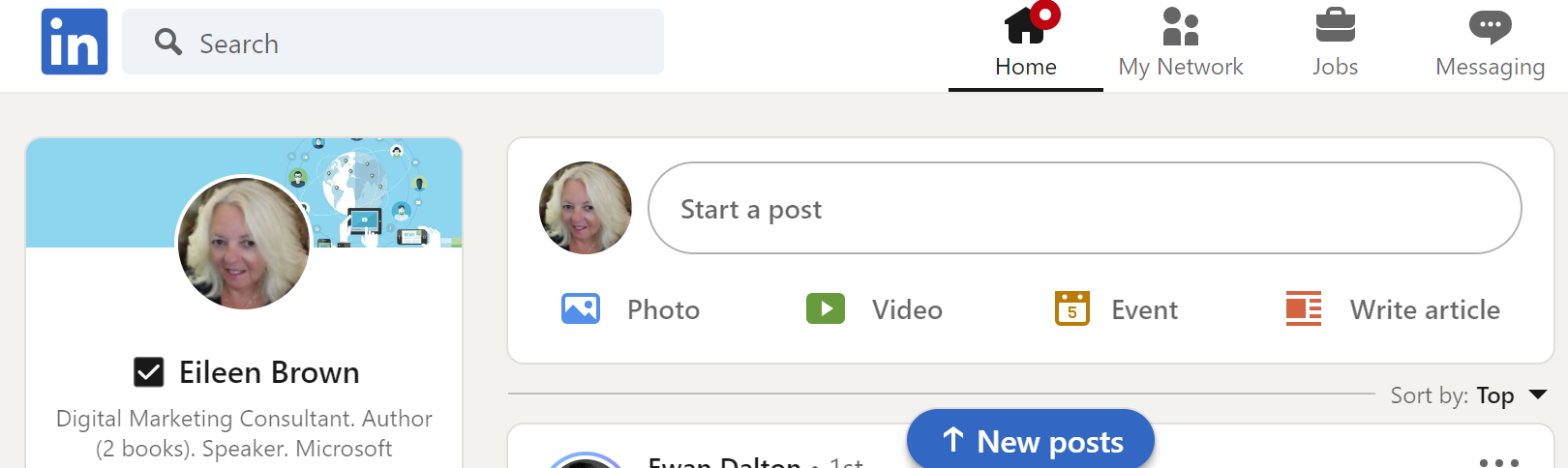 sharing linkedin posts with followers start post screen eileen brown onmsft