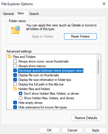How To Enable Or Disable Compact View In File Explorer On Windows 11 - Screenshot 20230210 030036 file explorer dialog box
