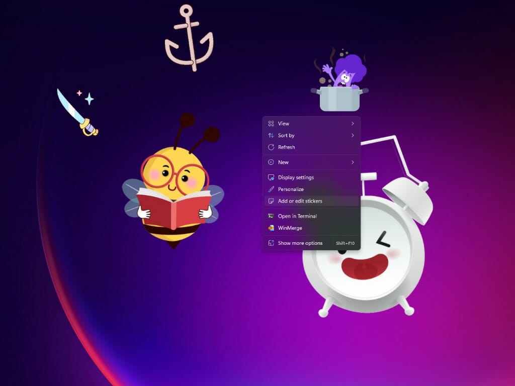 desktop stickers in windows 11 22H2