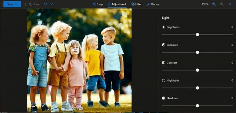 Adjustment tab in Microosft Edge editor
