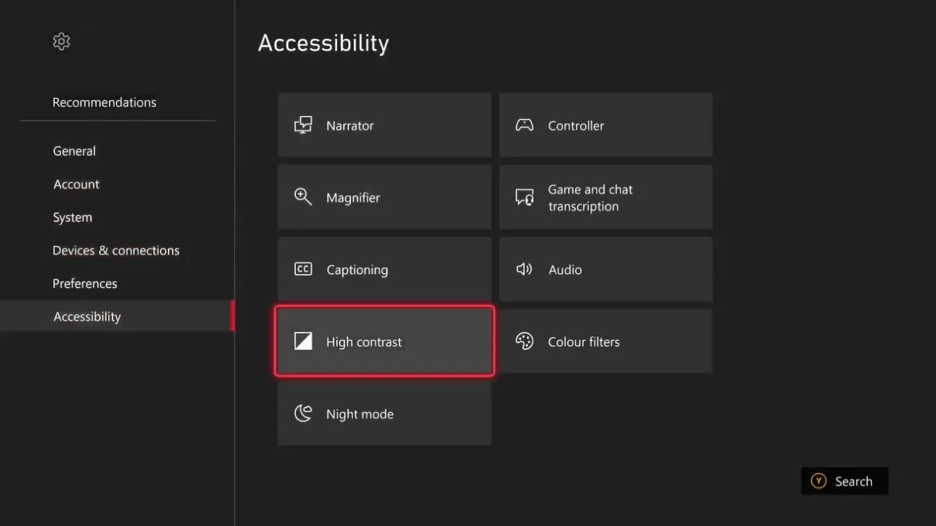 high contrast mode on xbox